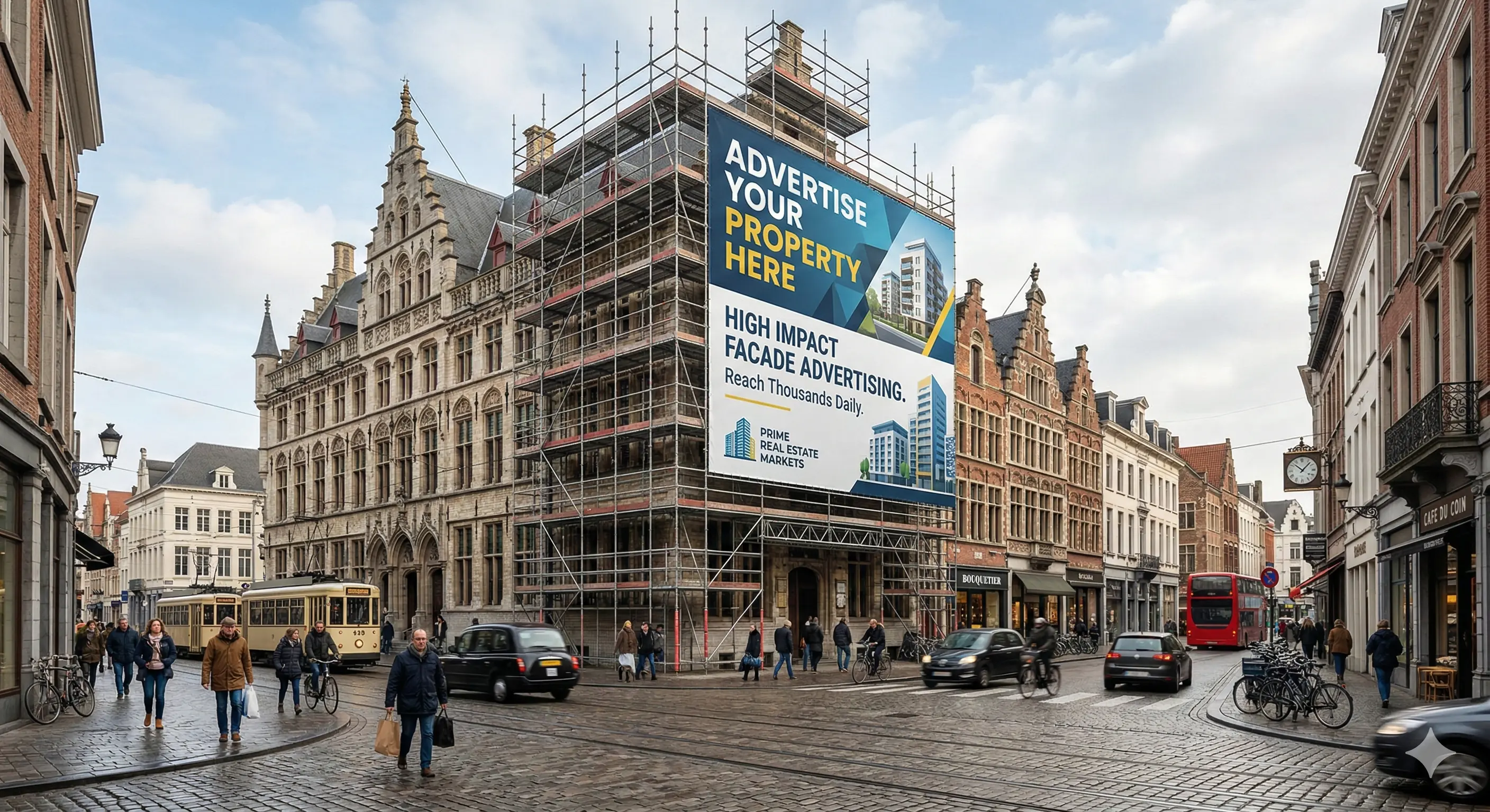 Scaffolding advertising in Belgian city